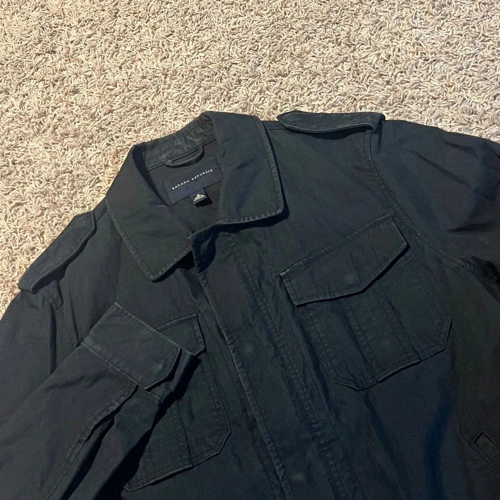 Banana Republic Mens Military Field Jacket‎ Black Utility Cargo M Epaulettes